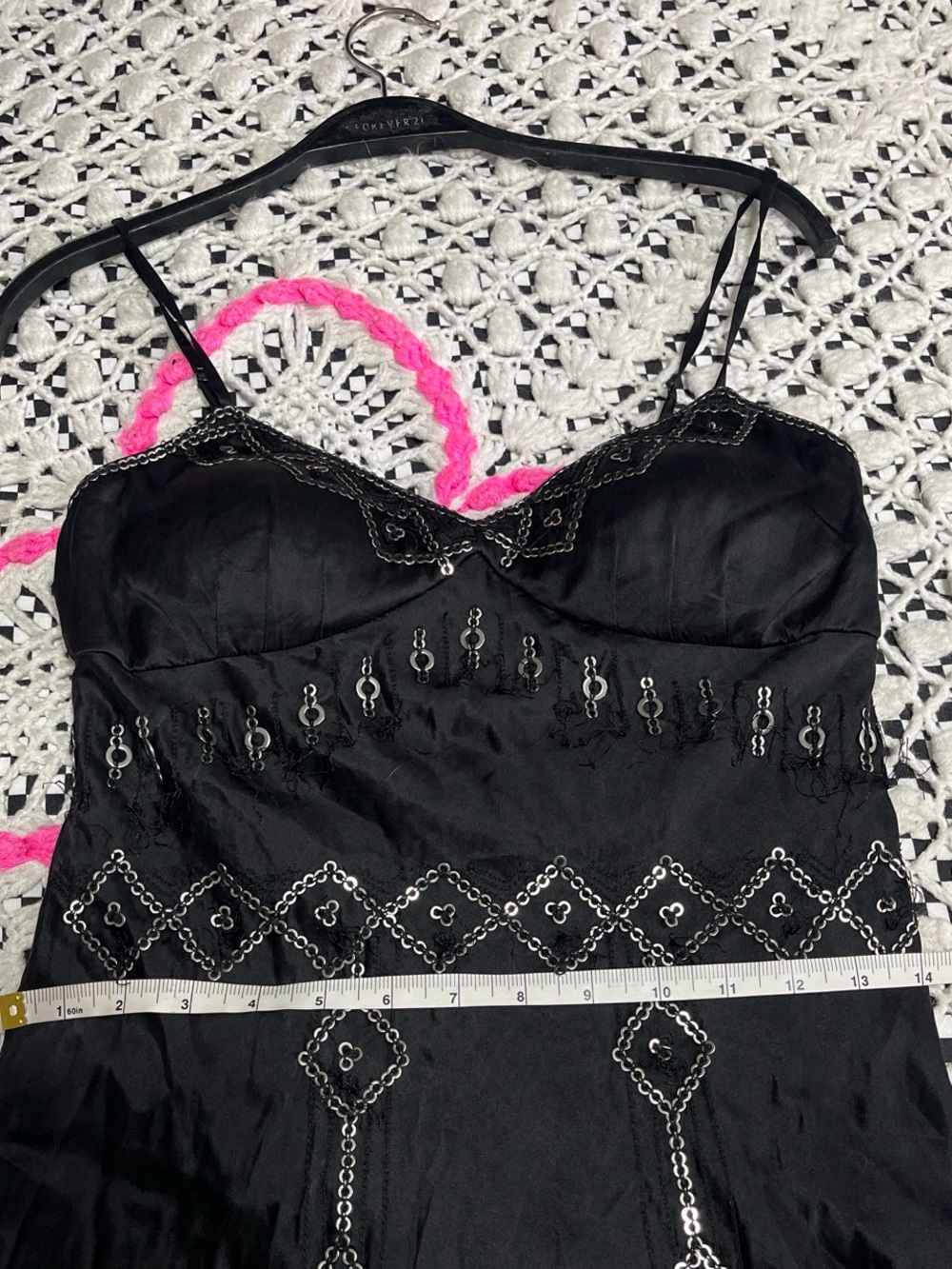 Y2k 100% silk Sue Wong Black Beaded Asymmetrical Slip Dress - Picture 7 of 8